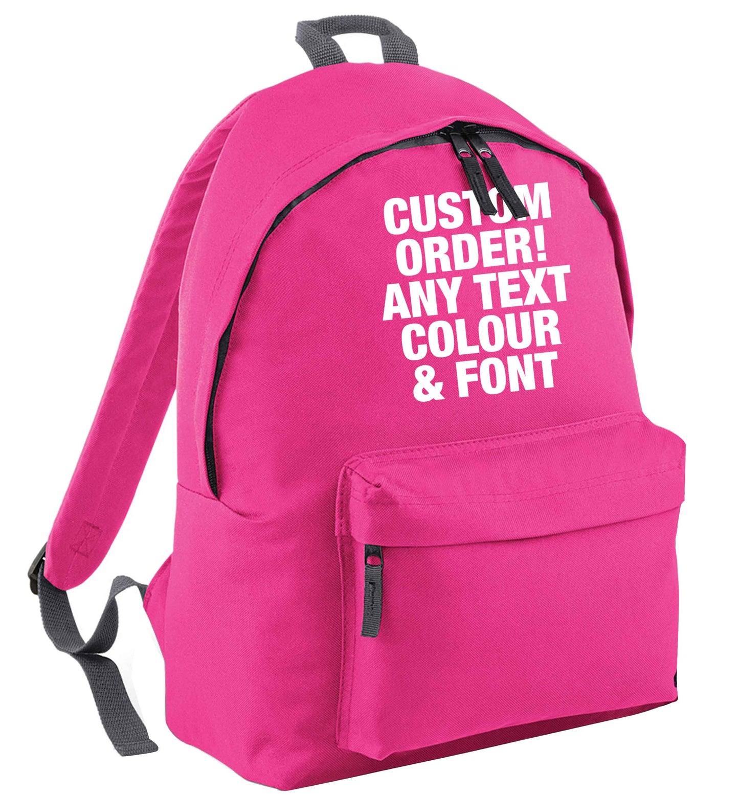 Custom order any text colour and font pink adults backpack