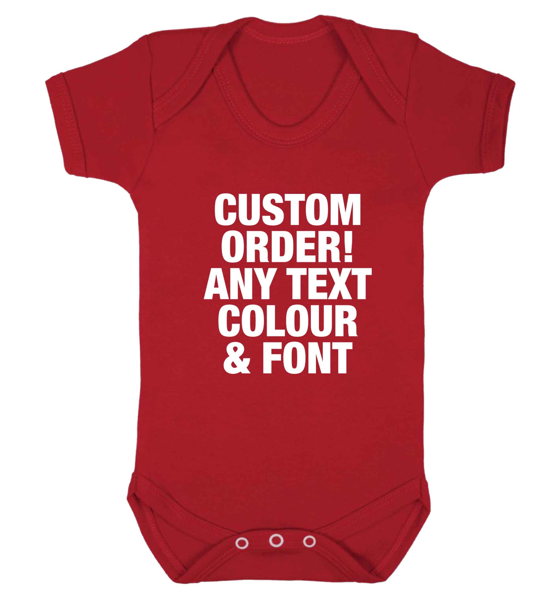 Custom order any text colour and font baby vest red 18-24 months