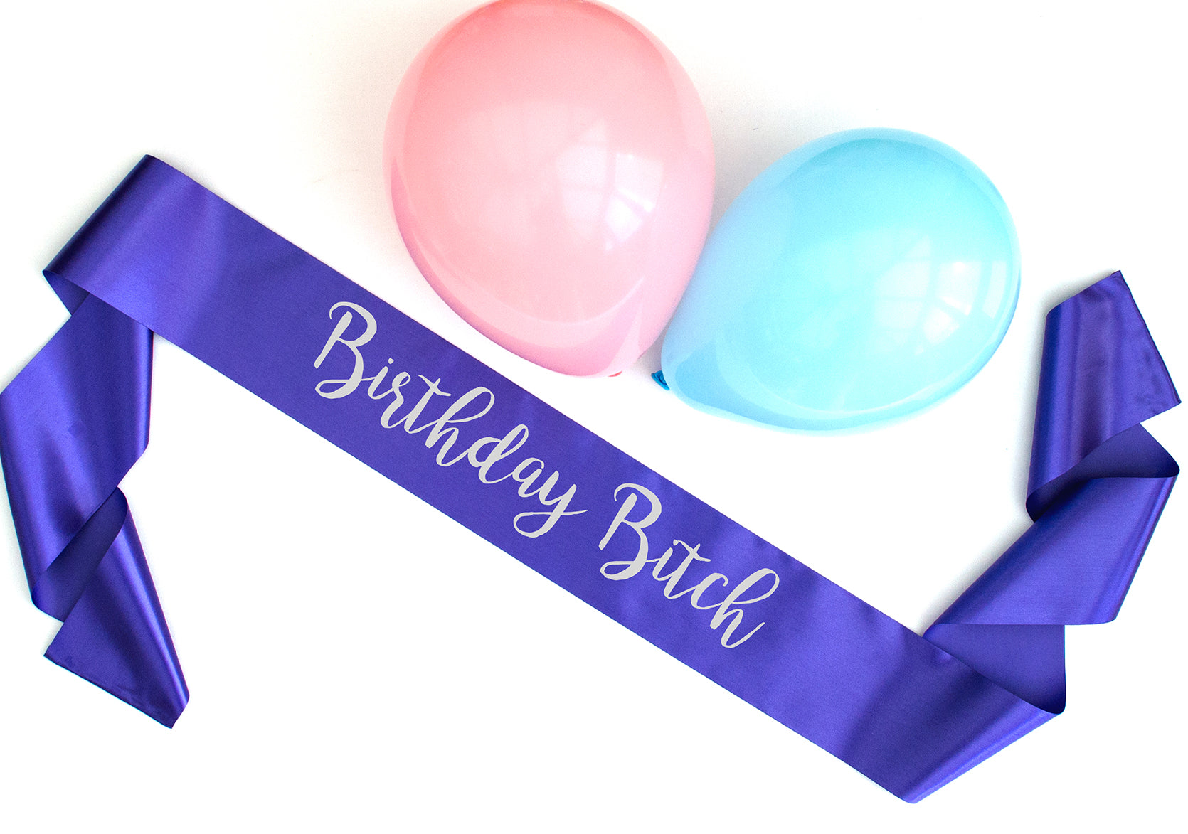 Birthday Bitch purple sash matt silver text