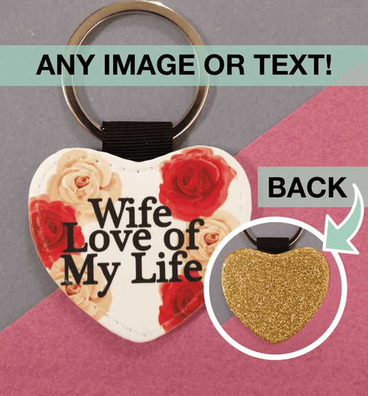 Personalised love heart keyring | Gold glitter back | Any photo, Any text! | Flox Creative |