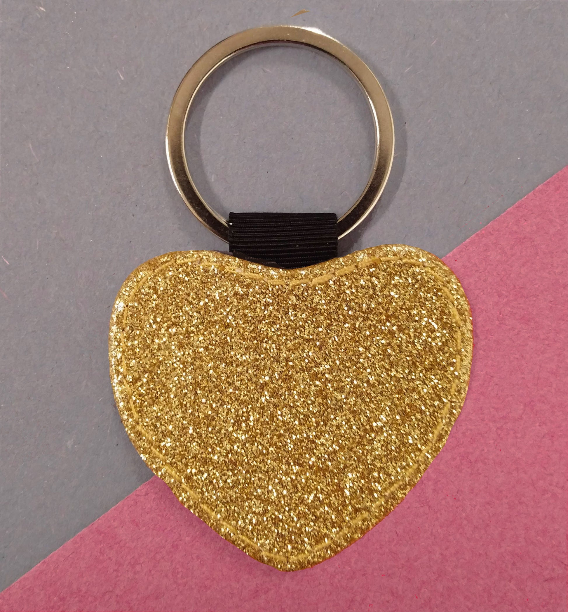 personalised love heart keyring with gold glitter back