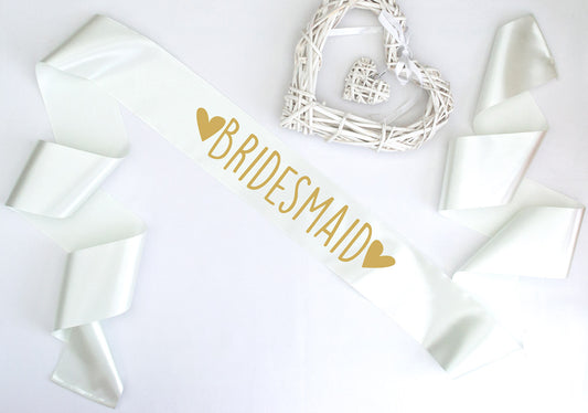 Bridesmaid ivory sash metallic gold text