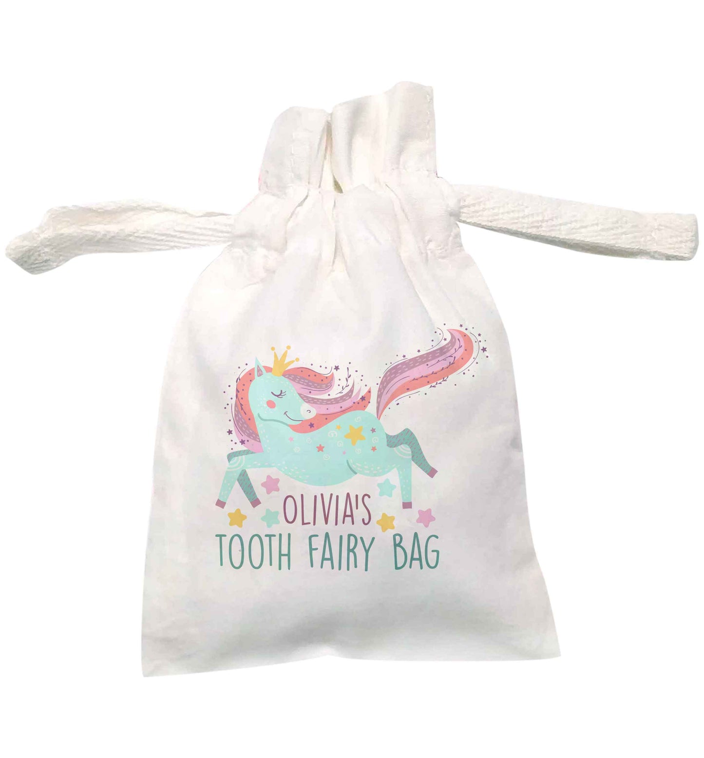 Personalised unicorn tooth fairy bag | XS drawstring pouch | Organic Cotton Bag