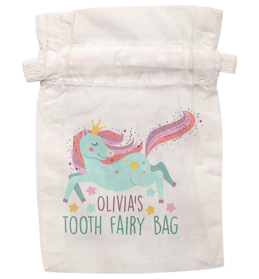 Personalised unicorn tooth fairy bag | XS drawstring pouch | Organic Cotton Bag