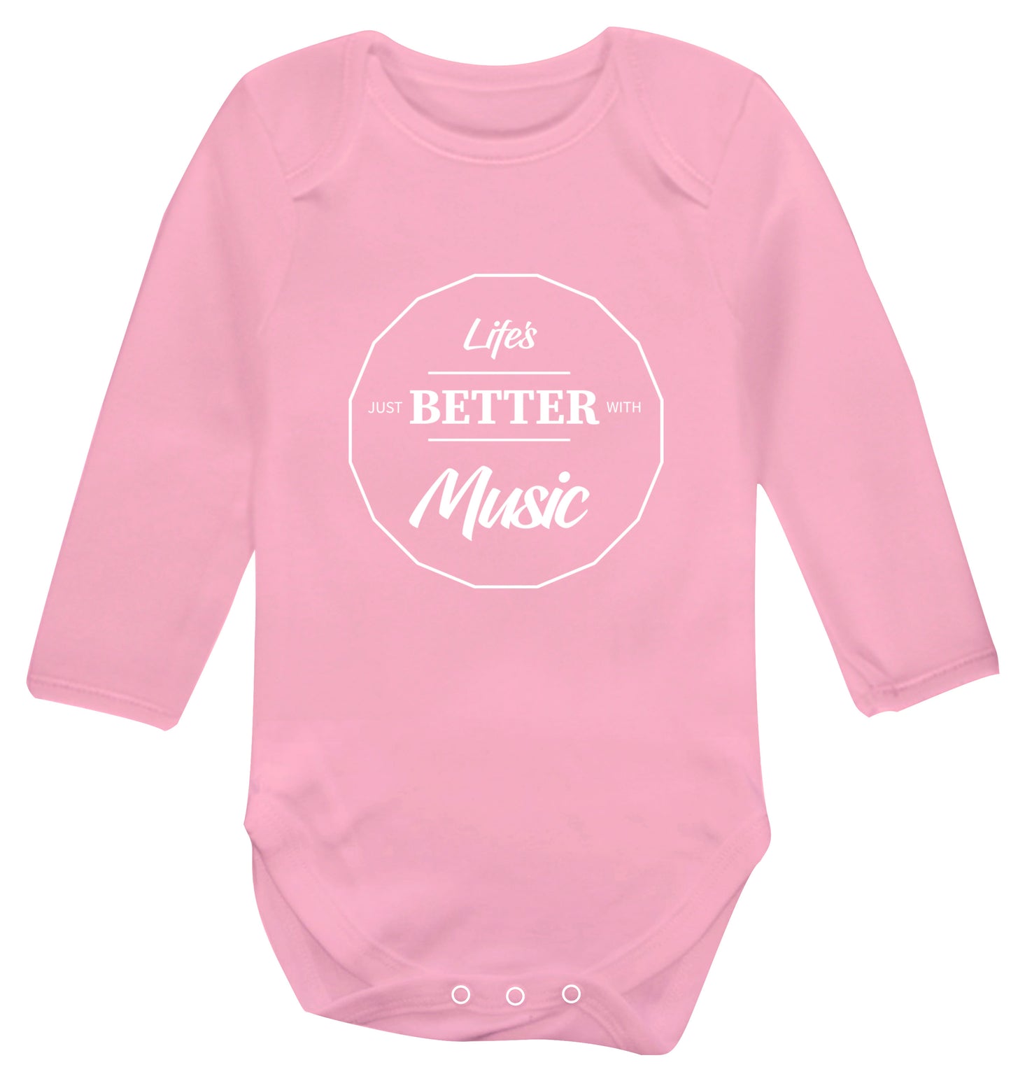 Life is Better With Music Baby Vest long sleeved pale pink 6-12 months