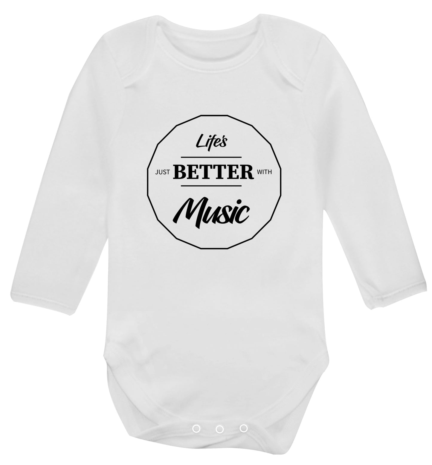 Life is Better With Music Baby Vest long sleeved white 6-12 months