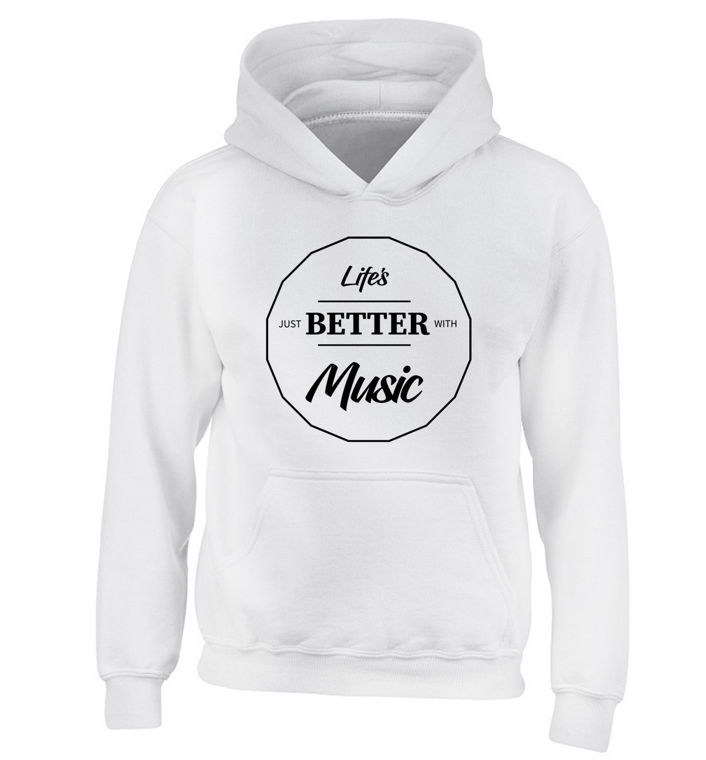Life is Better With Music children's white hoodie 12-13 Years