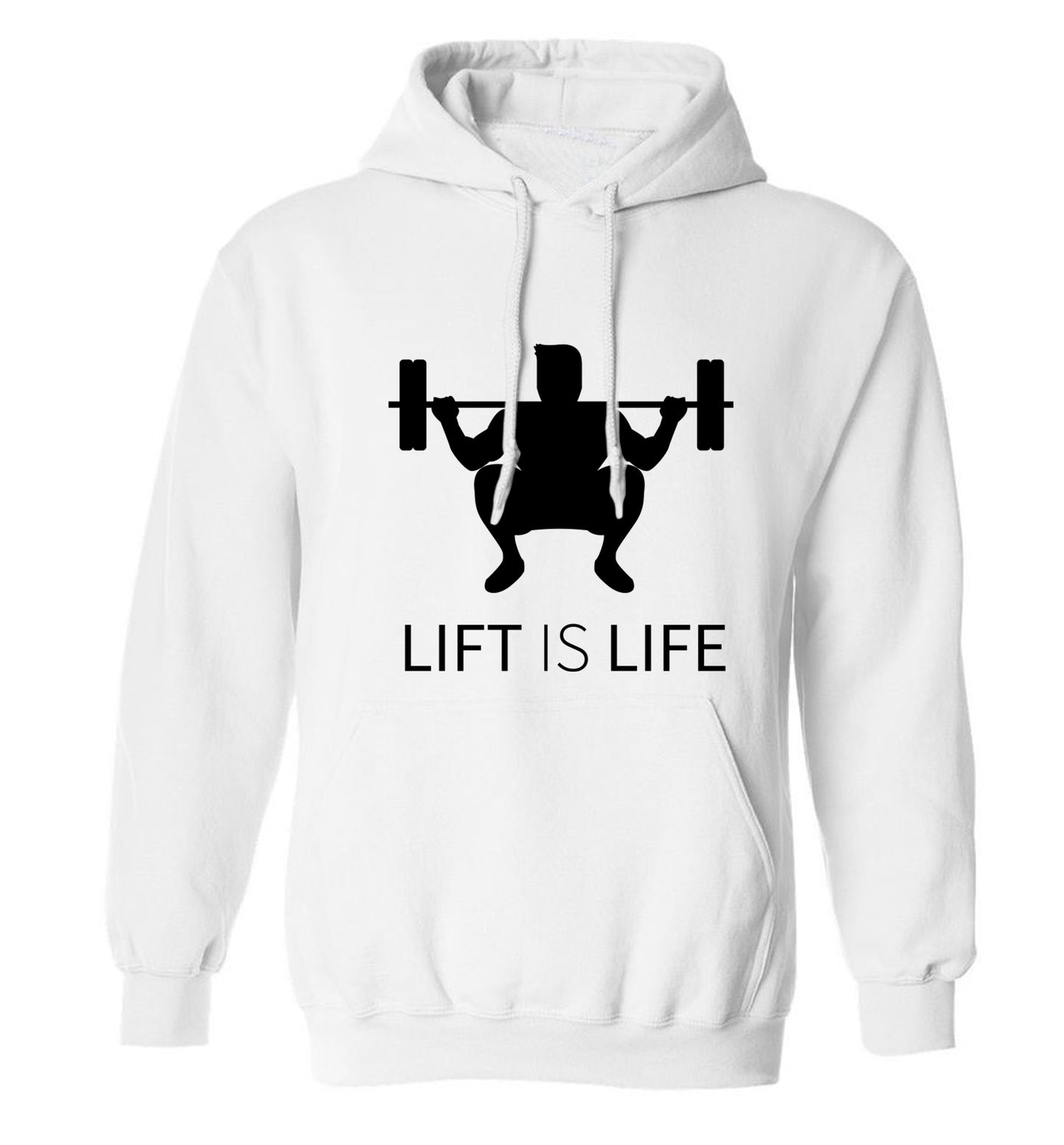 Lift is life adults unisex white hoodie 2XL