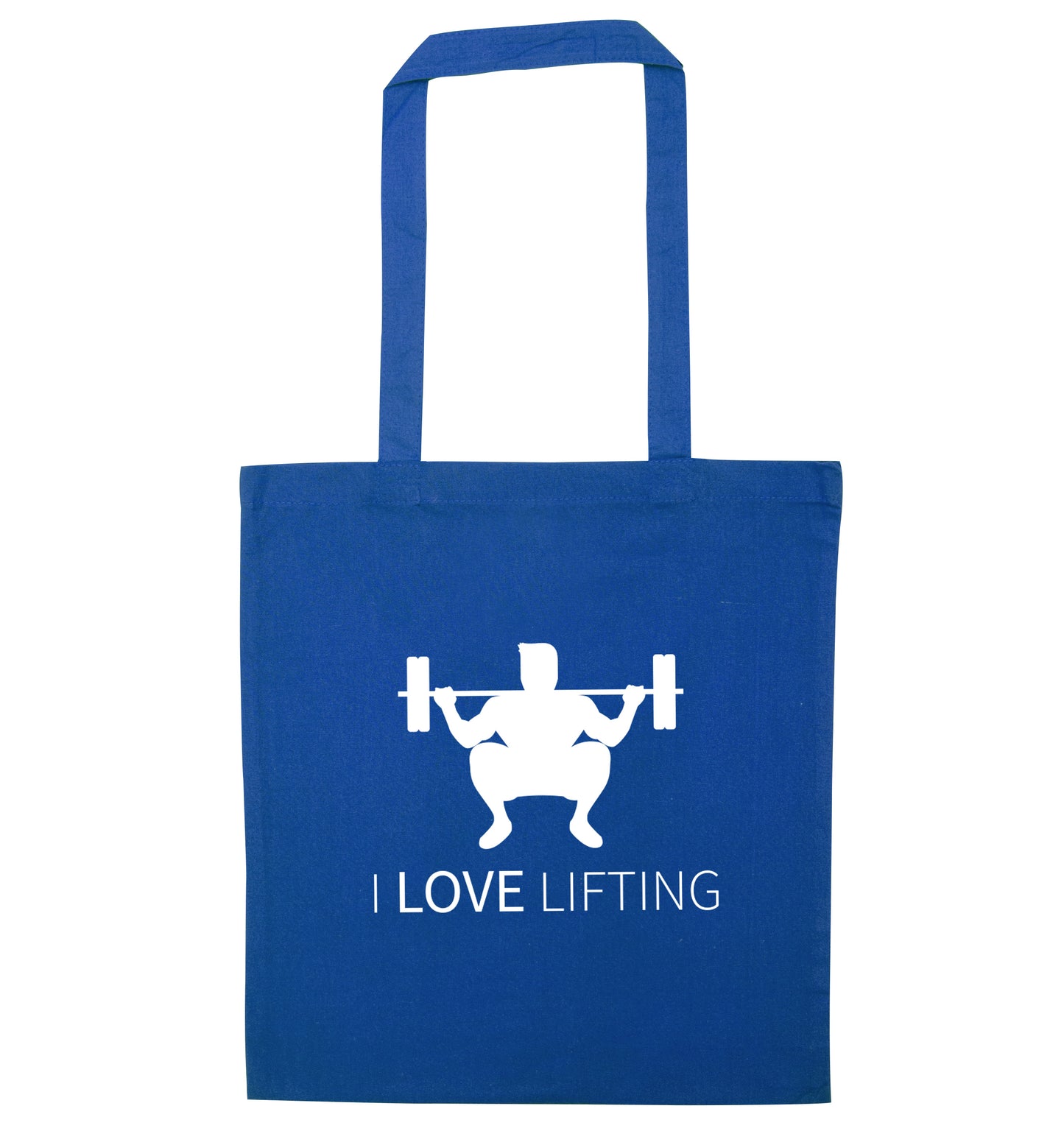 I Love Lifting blue tote bag
