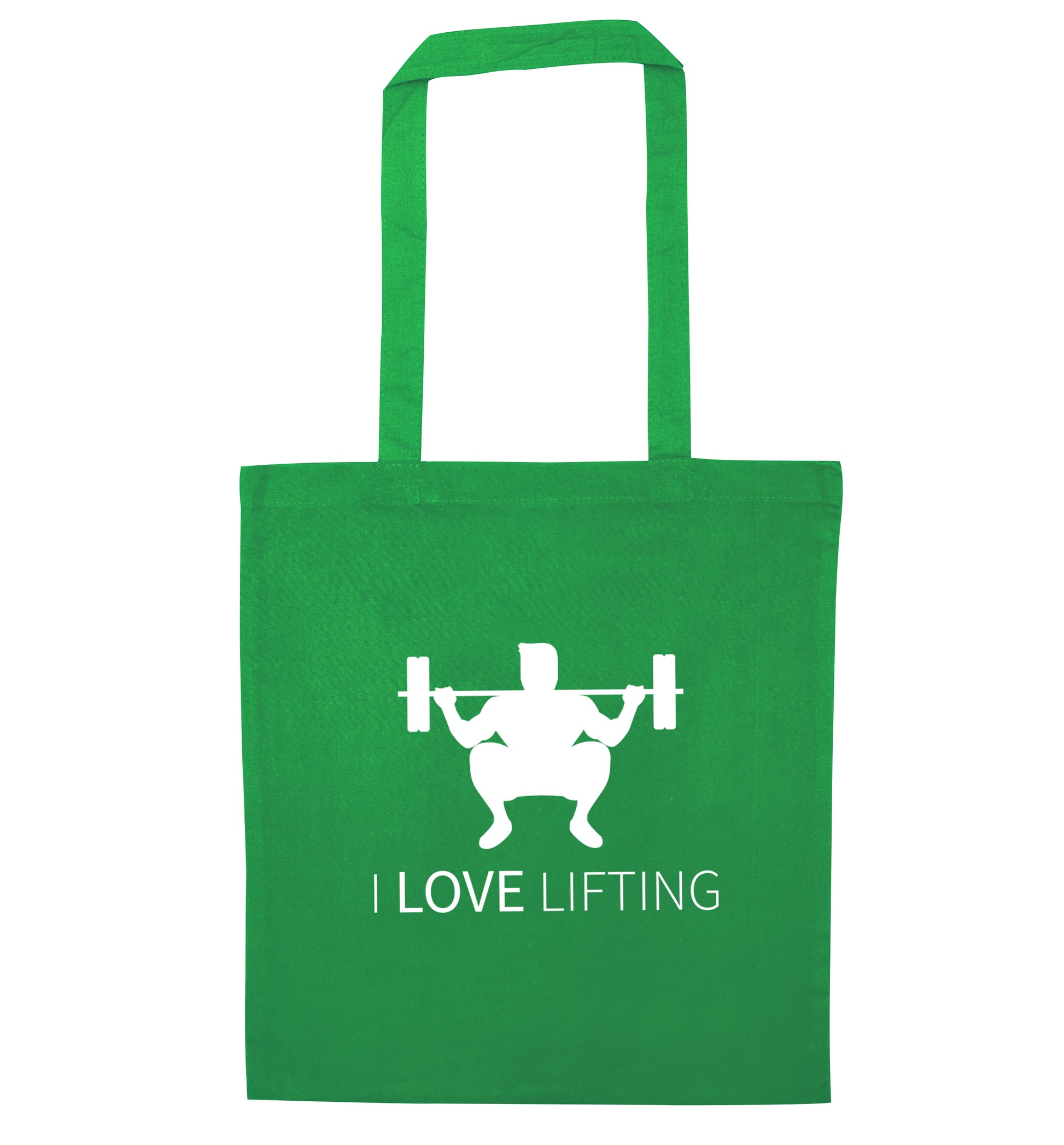 I Love Lifting green tote bag