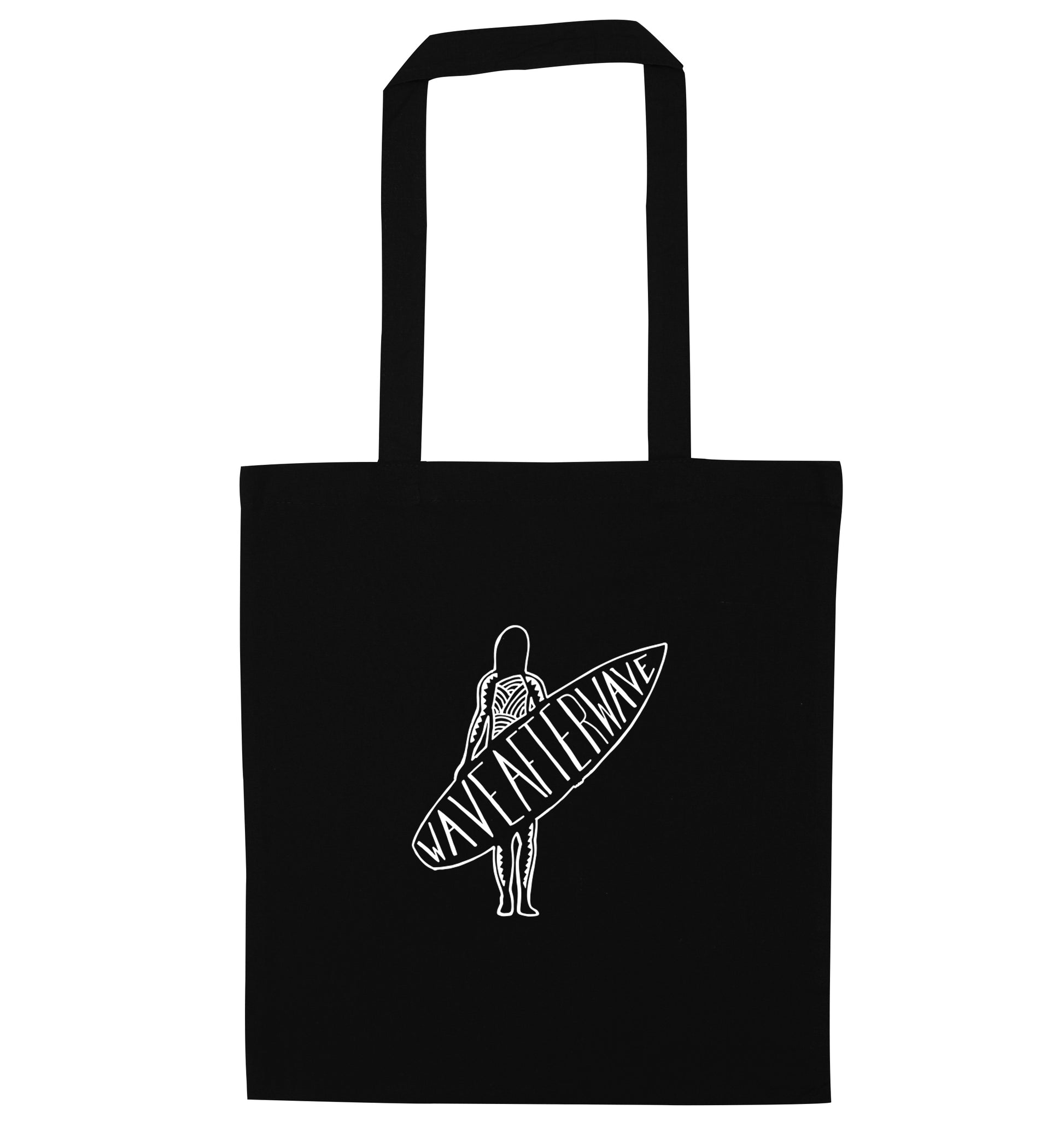 Wave after wave black tote bag