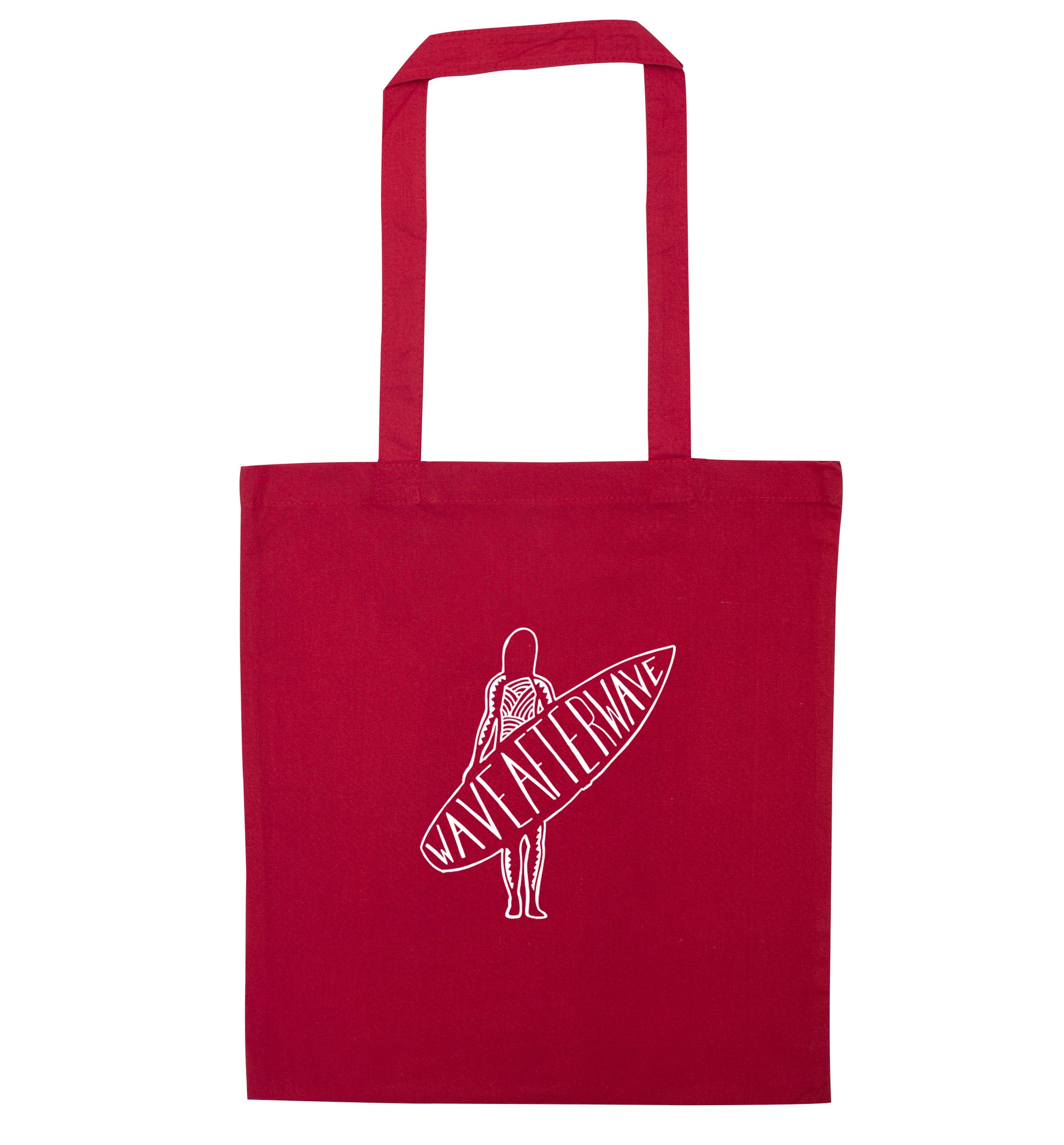 Wave after wave red tote bag