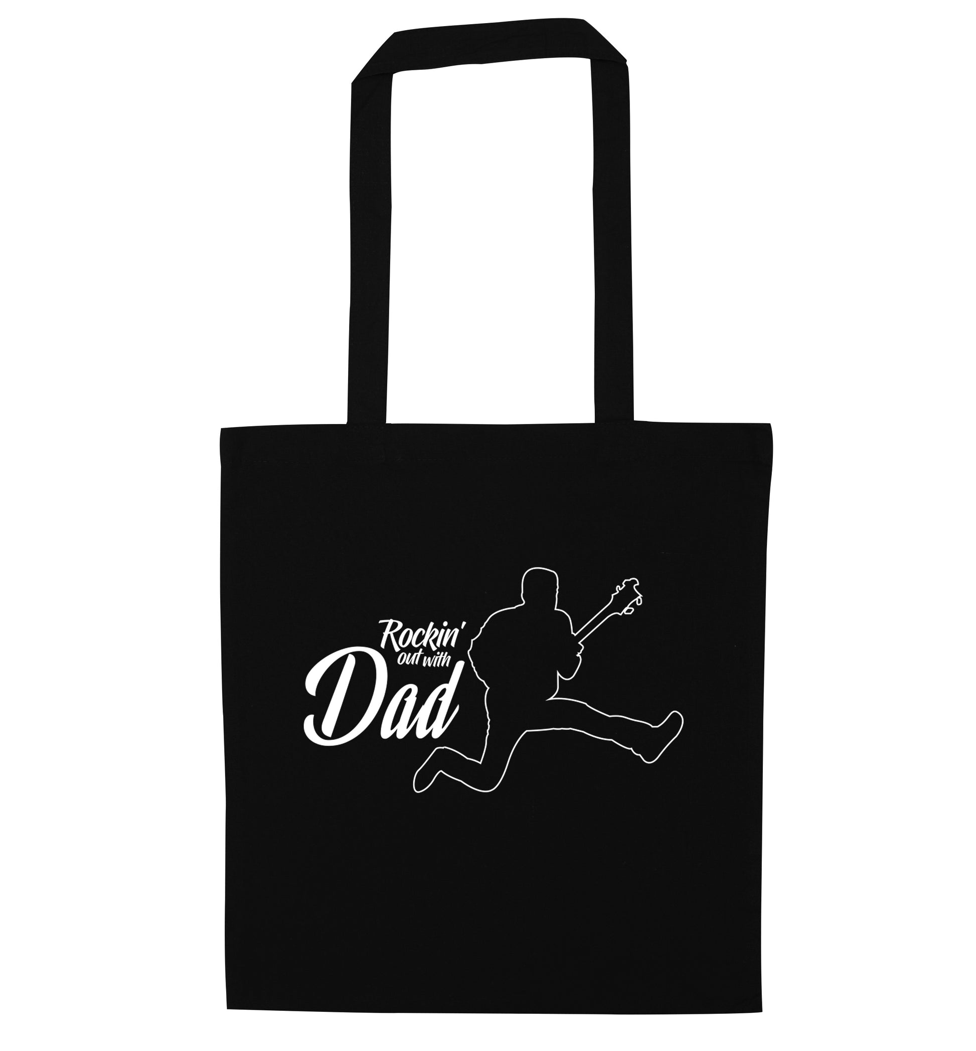 Rockin out with dad black tote bag
