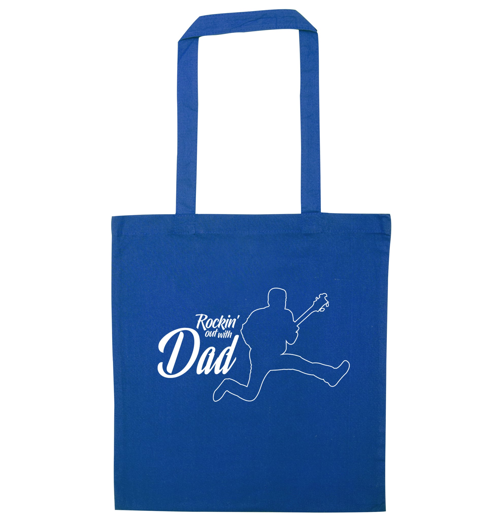 Rockin out with dad blue tote bag