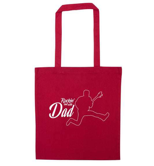 Rockin out with dad red tote bag
