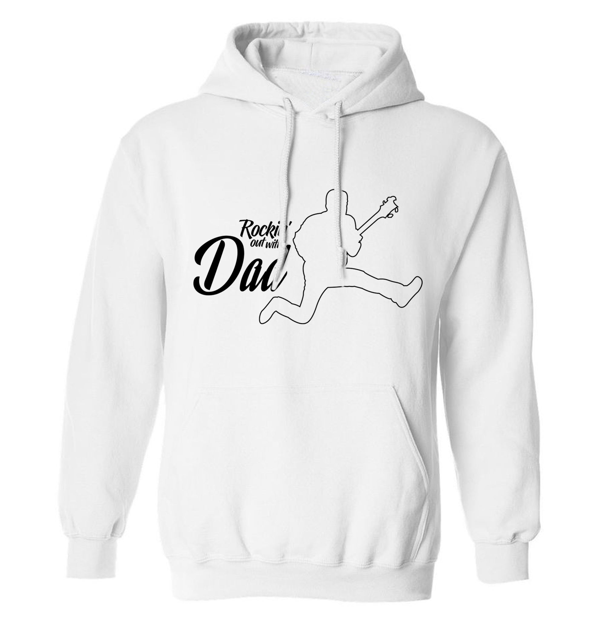 Rockin out with dad adults unisex white hoodie 2XL