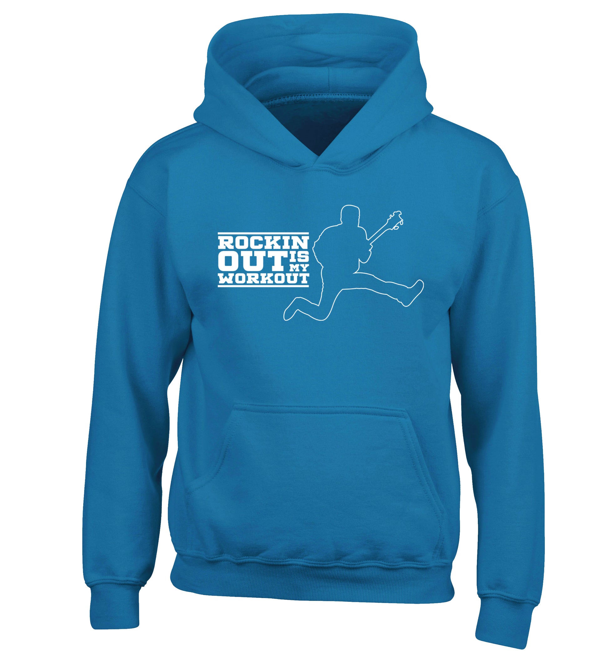 Rockin out is my workout children's blue hoodie 12-13 Years