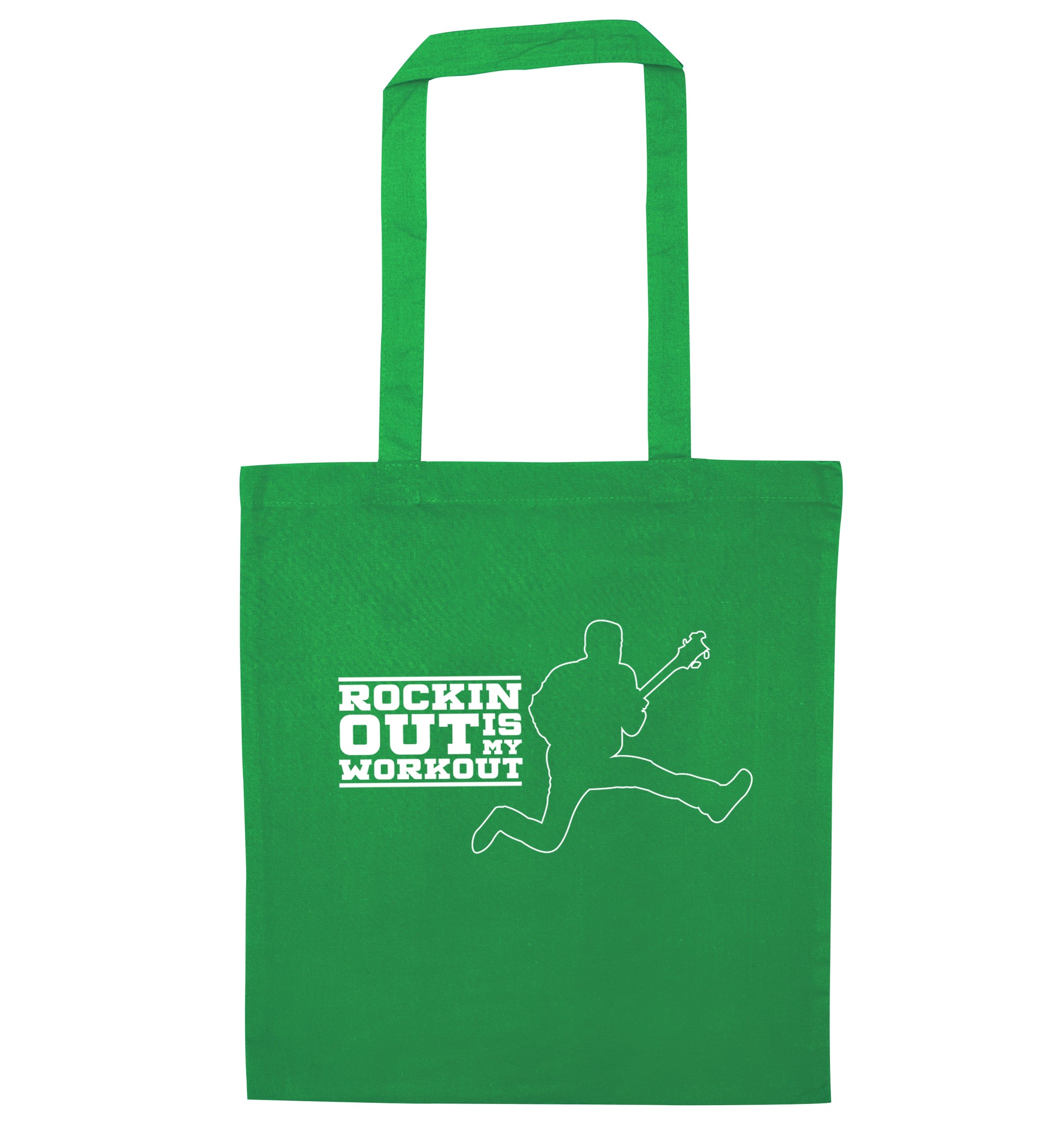 Rockin out is my workout green tote bag