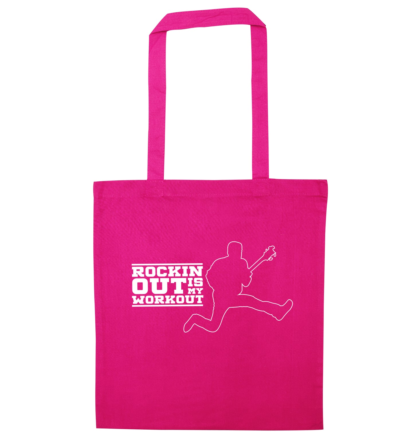Rockin out is my workout pink tote bag