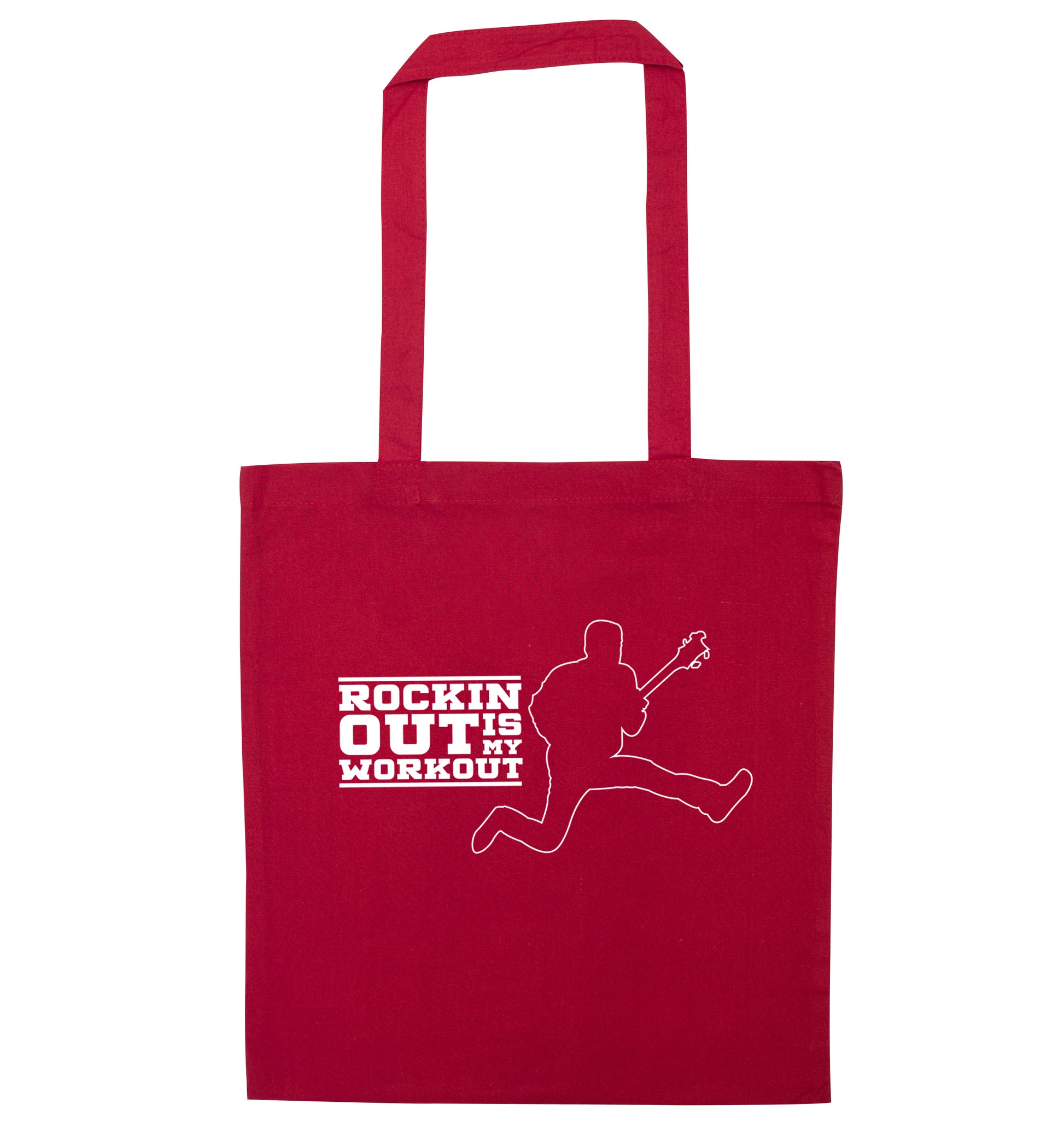 Rockin out is my workout red tote bag