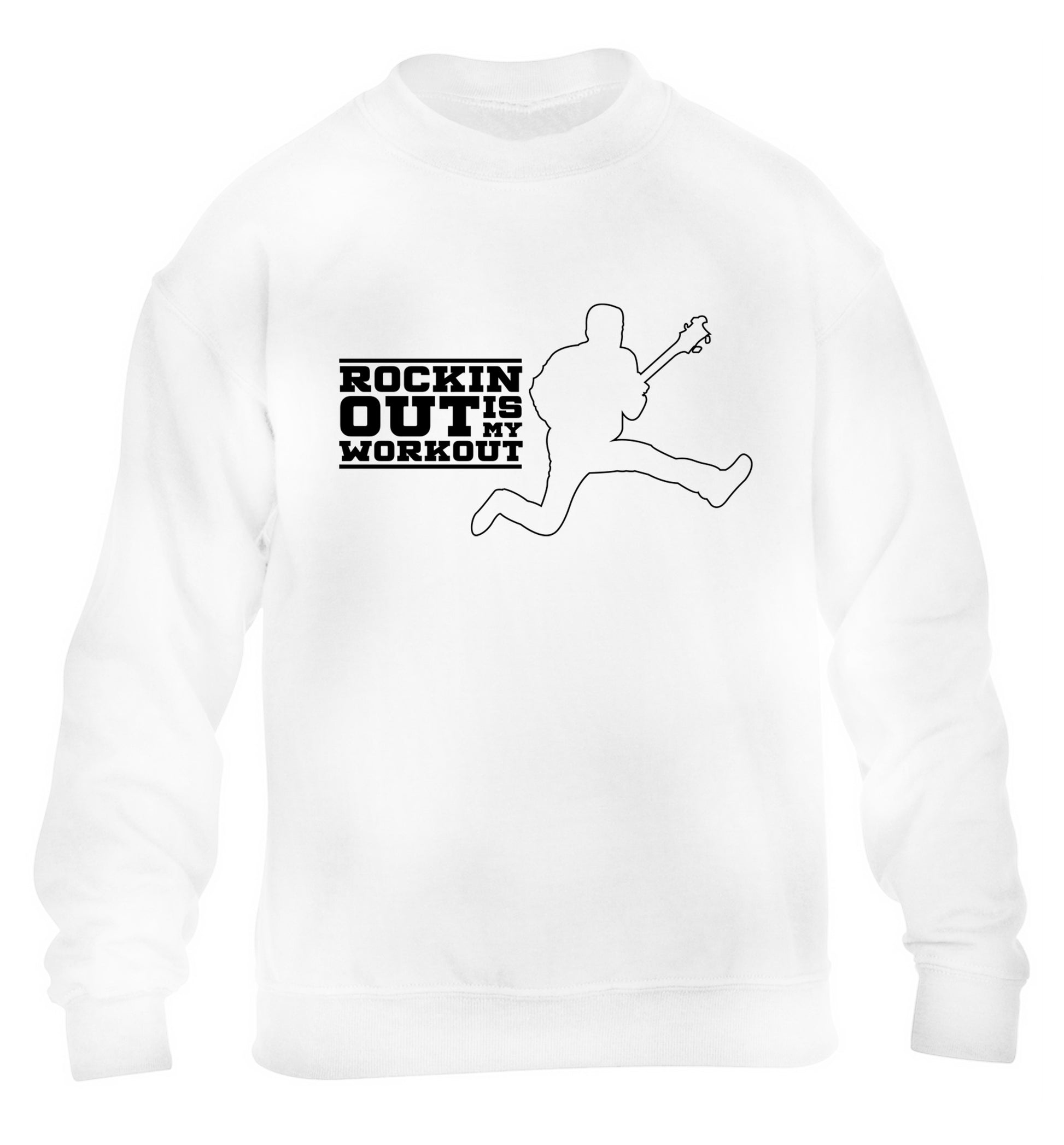 Rockin out is my workout children's white sweater 12-13 Years