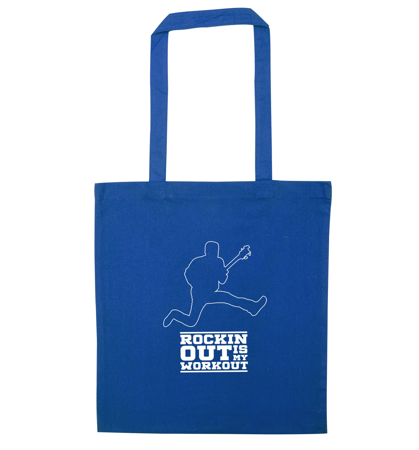 Rockin out is my workout 2 blue tote bag