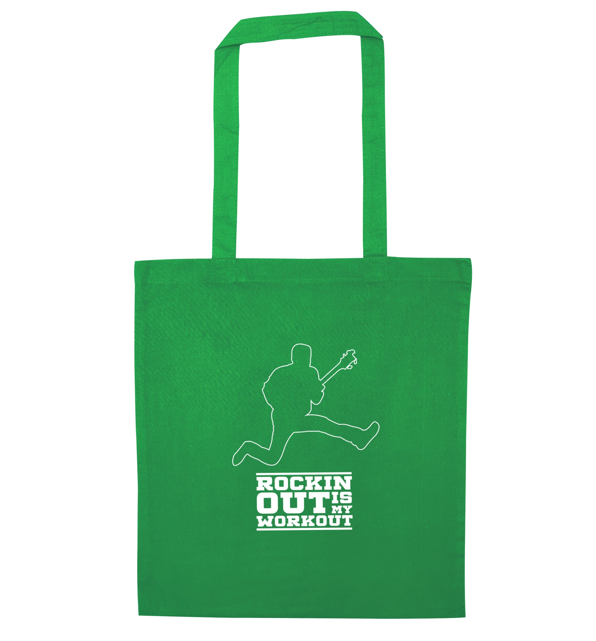 Rockin out is my workout 2 green tote bag