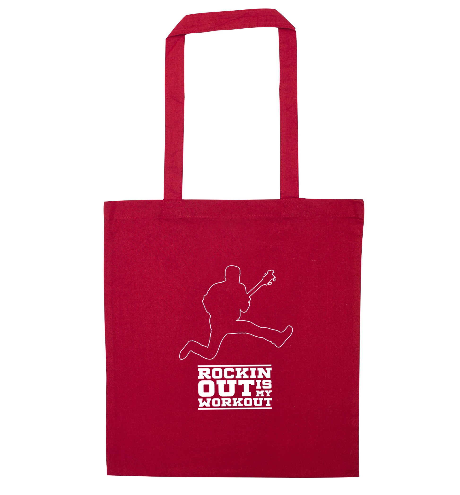 Rockin out is my workout 2 red tote bag