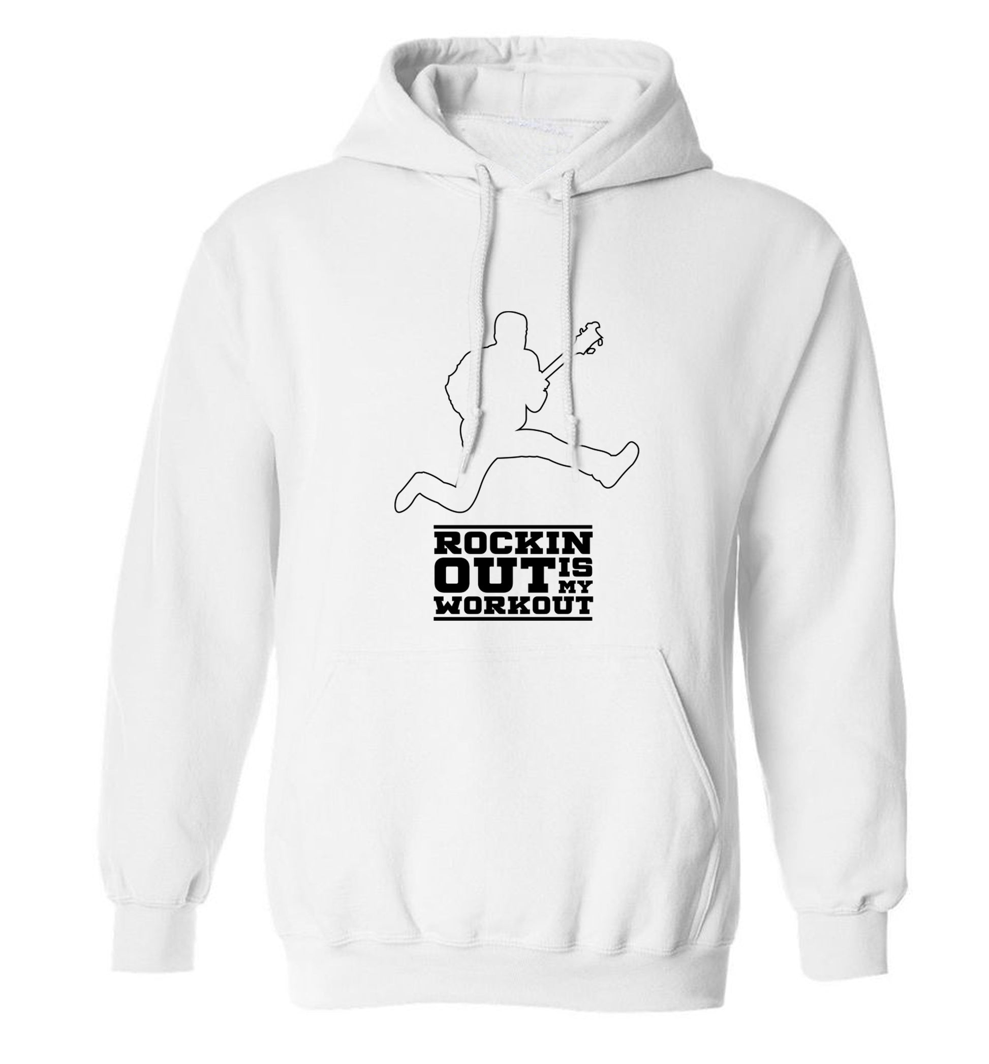 Rockin out is my workout 2 adults unisex white hoodie 2XL