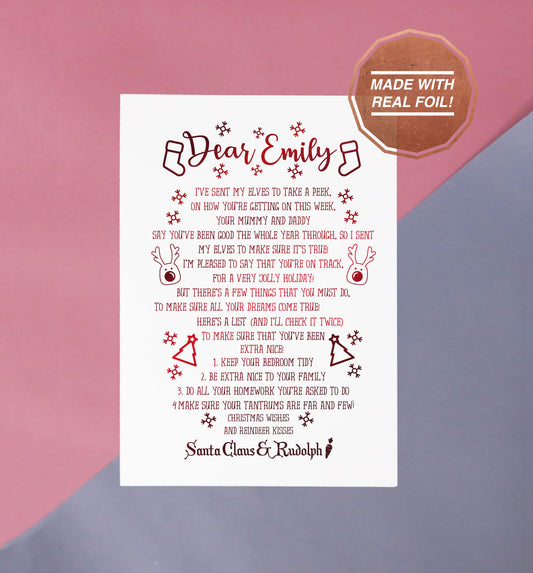 Personalised nice rules letter from Santa | Foiled print