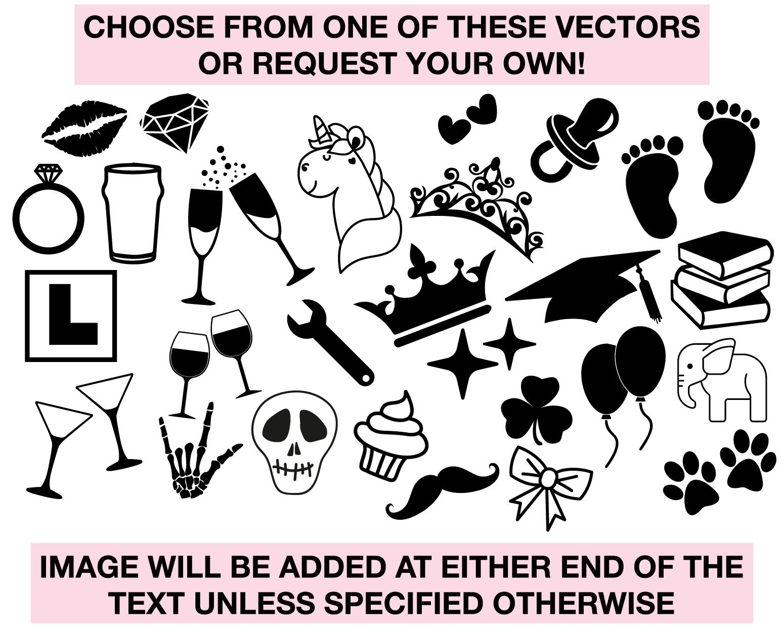 choose your own vector clipart image to go on your sash or request your own image
