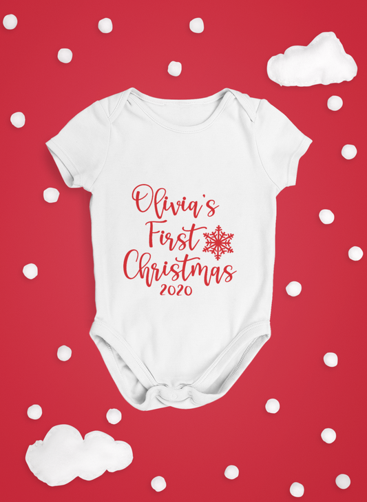 Personalised first Christmas - script text | Baby vest / Bodysuit